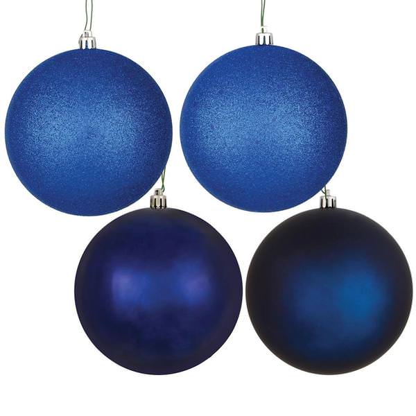 12" Midnight Blue 4 Finish Matte / Shiny / Sequin / Glitter Ball Ornament (set of 4)