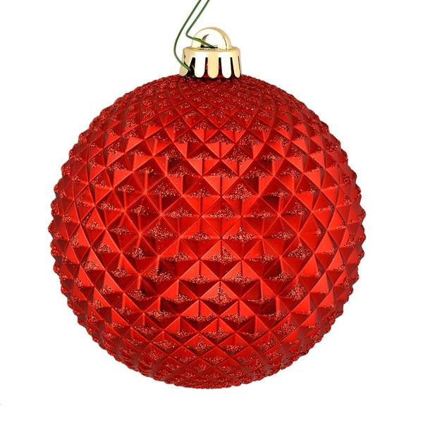 6" Red Durian Glitter Ball Ornament (4 pack)