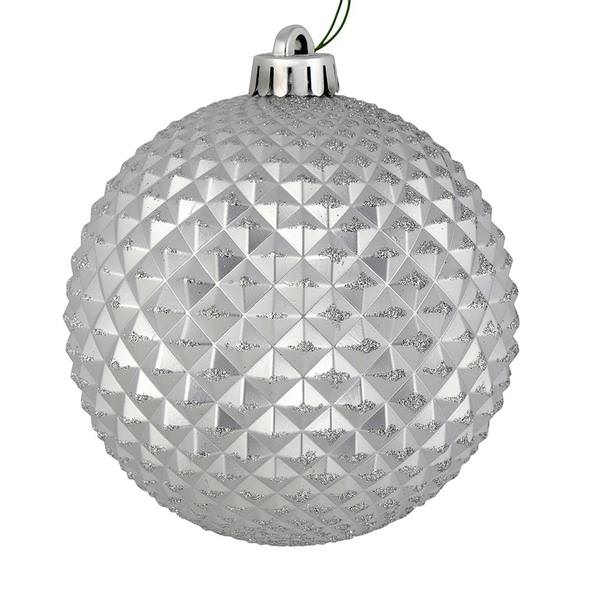 6" Silver Durian Glitter Ball Ornament (4 pack)