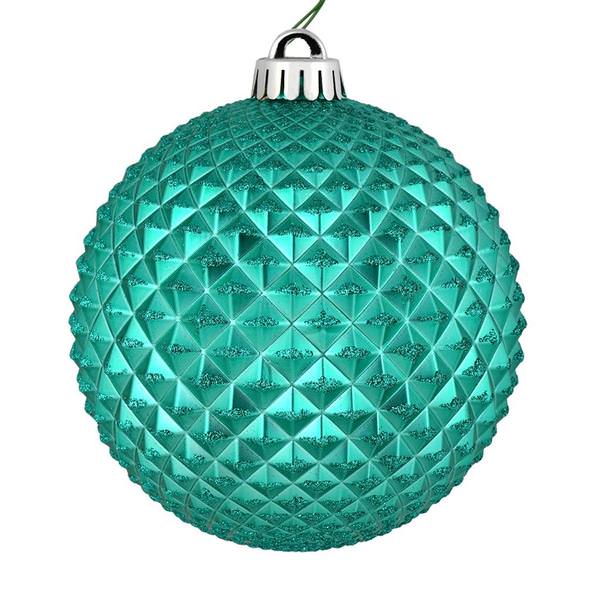 6" Teal Durian Glitter Ball Ornament (4 pack)