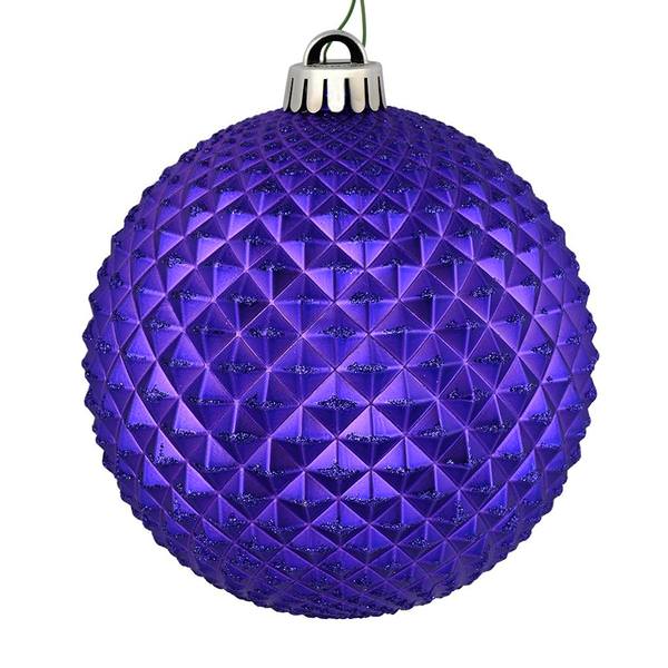 6" Purple Durian Glitter Ball Ornament (4 pack)