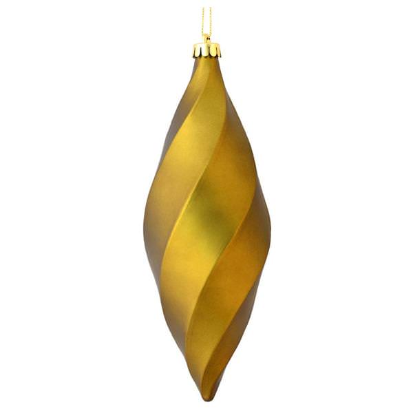 8" Olive Matte Swirl Finial Ornament (6 pack)