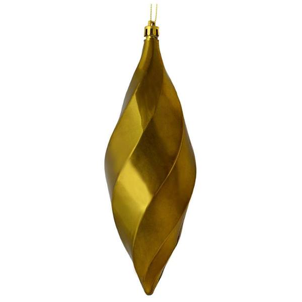 8" Olive Shiny Swirl Finial Ornament (6 pack)