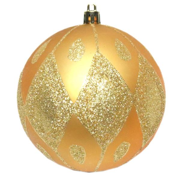 4" Copper / Gold Matte Glitter Diamond Ball Ornament (4 pack)