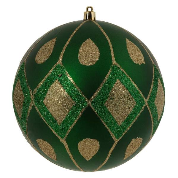 6" Green Matte Glitter Diamond Ball Ornament (3 pack)
