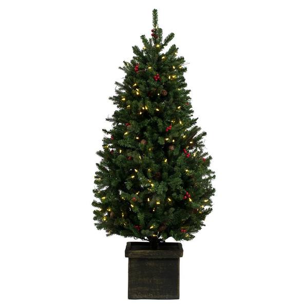5' x 32" Artificial Potted Mixed Berry Pine Tree 200 Warm White Lights