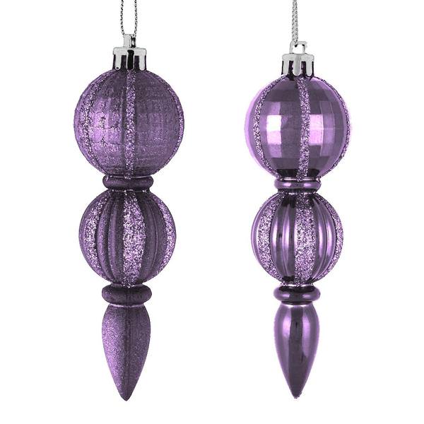 5" Lilac Glitter/Matte Finial Ornament (set of 6)