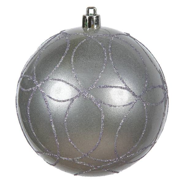 4" Lilac Candy Circle Glitter Ball Ornament (4 pack)