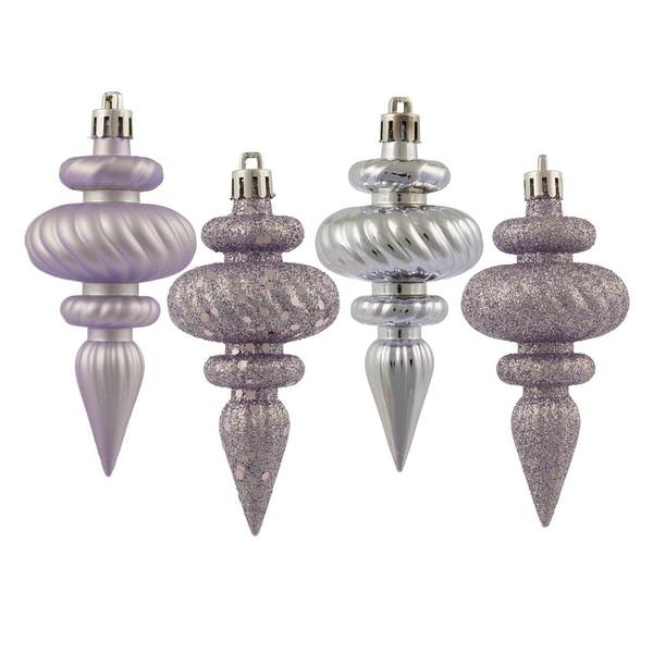 4" Lilac 4 Assorted Finish Finial Ornament (8 pack)