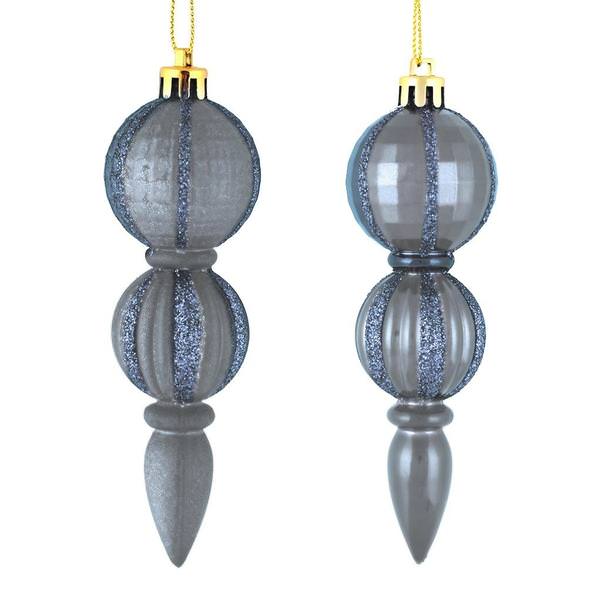 5" Periwinkle Glitter/Matte Finial Ornament (set of 6)