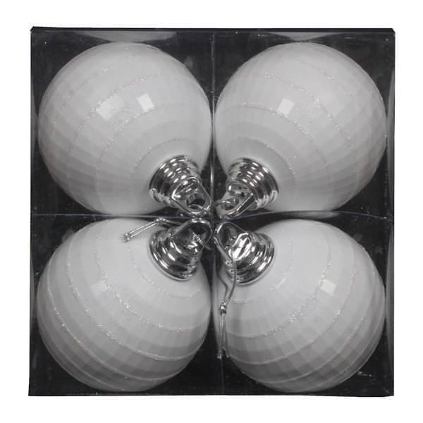 4" White Shiny-Matte Mirror Ball Ornament (4 pack)
