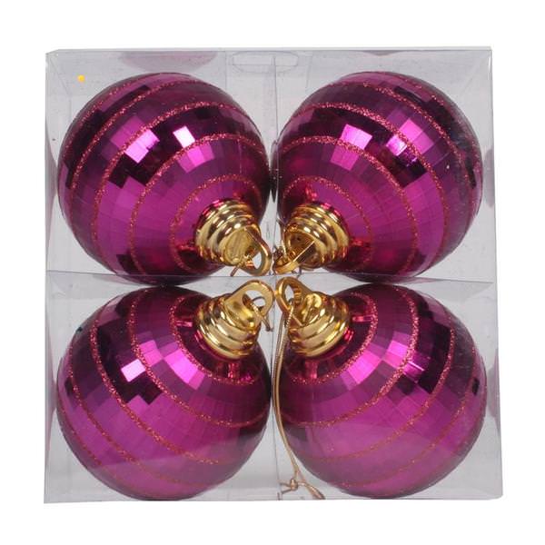 4" Magenta Shiny-Matte Mirror Ball Ornament (4 pack)