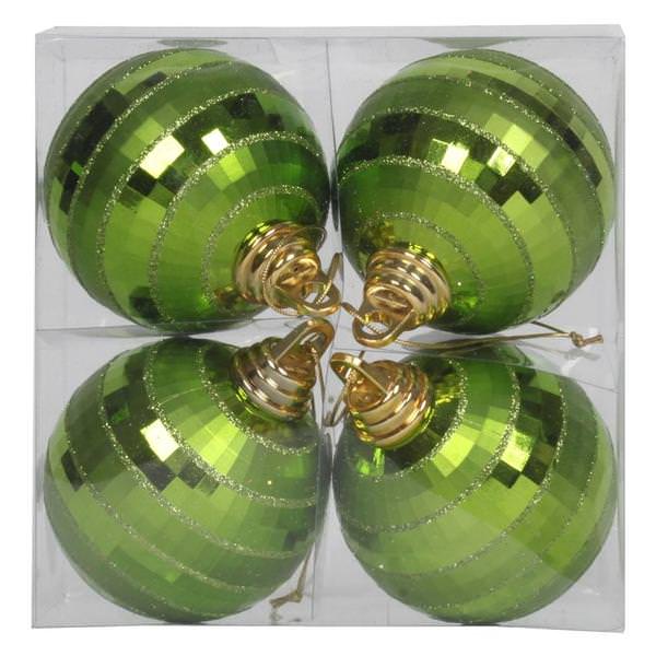 4" Lime Green Shiny-Matte Mirror Ball Ornament (4 pack)