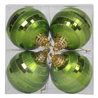 Vickerman 4" Lime Green Shiny-Matte Mirror Ball Ornament (4 pack)