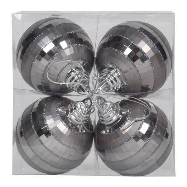 4" Pewter Shiny-Matte Mirror Ball Ornament (4 pack)