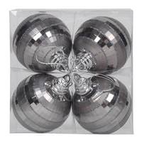 Vickerman 4" Pewter Shiny-Matte Mirror Ball Ornament (4 pack)