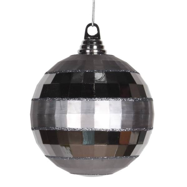 5.5" Pewter Shiny-Matte Mirror Ball Ornament