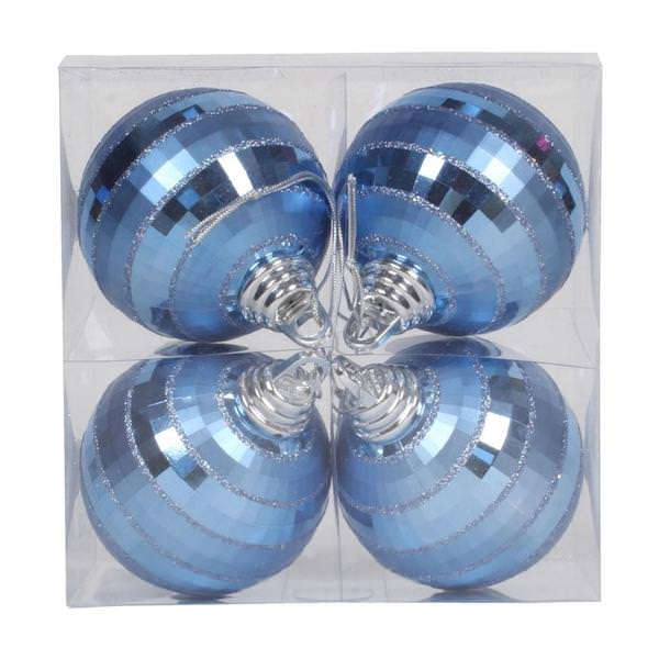 4" Periwinkle Shiny-Matte Mirror Ball Ornament (4 pack)