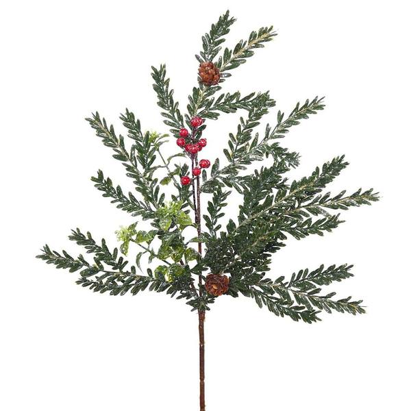 18" Artificial Frosted Hemlock / Boxwood Berry Spray (3 pack)