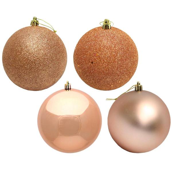 4" Rose Gold 4 Assorted Finish Ball Ornament (12 pack)