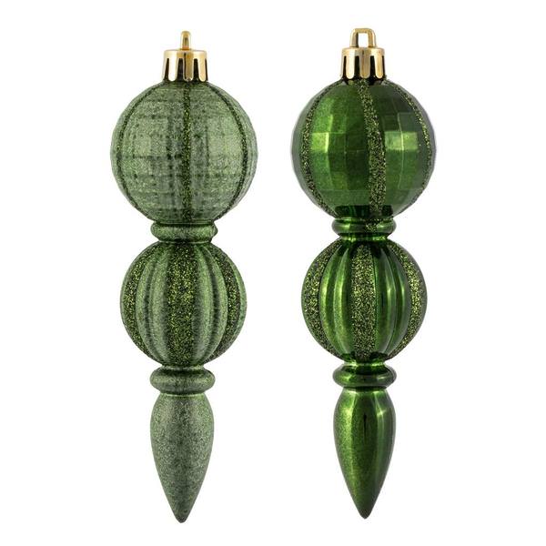 5" Moss Green Glitter / Matte Finial Ornament (Set of 6)
