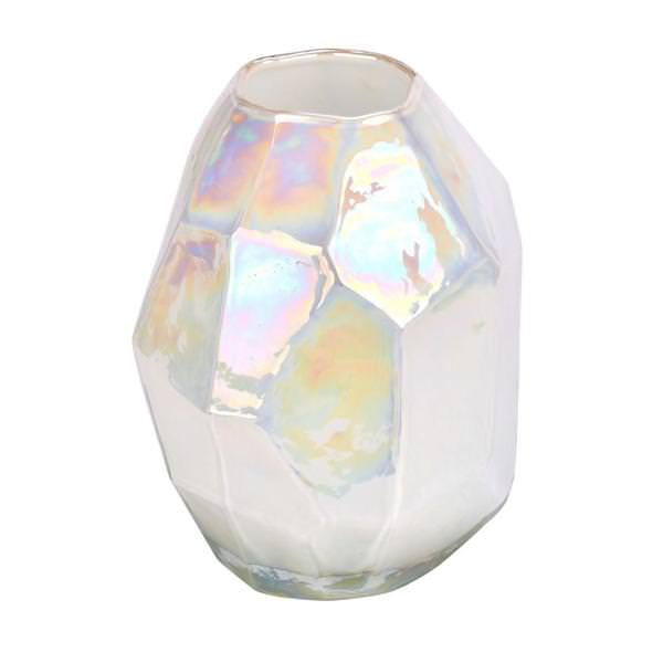 8" White Enamel Geometric Vase