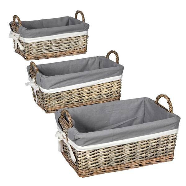 6-7.5" Willow Baskets with Fabric Liner (Set of 3)