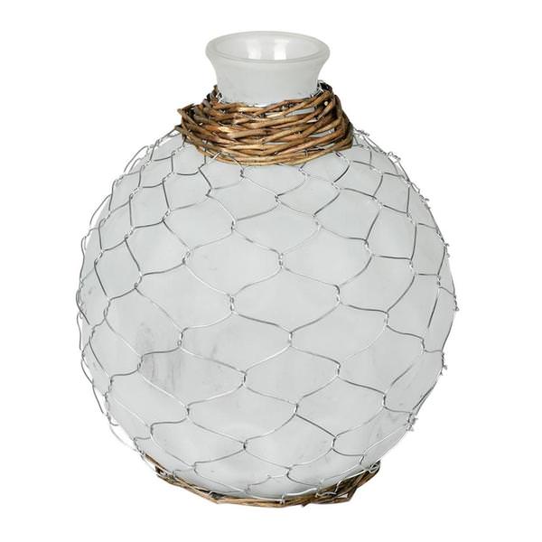 7.5" Frosted Glass Vase with Chicken Wire