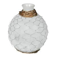 Vickerman 7.5" Frosted Glass Vase with Chicken Wire