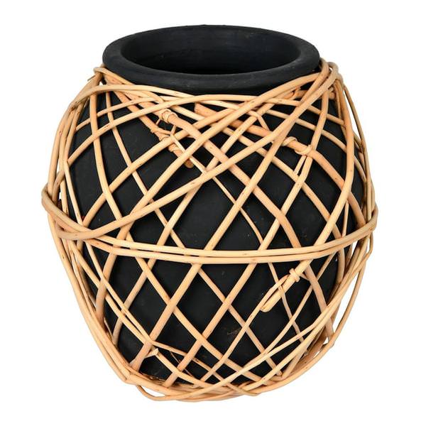 8.5" Charcoal Terracotta Vase with Wicker