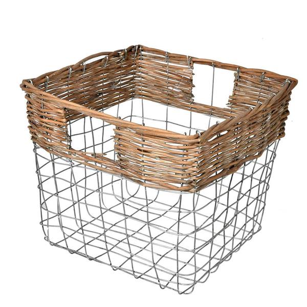 10.5" Square Wire Basket with Woven Bamboo