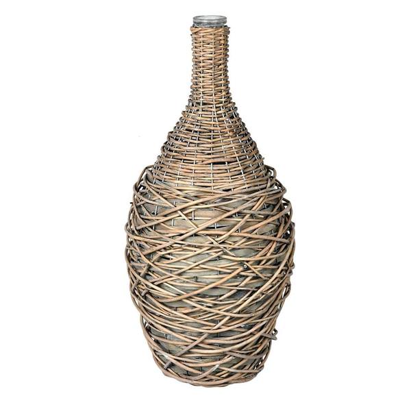 18" Glass Bottle in Woven Wicker