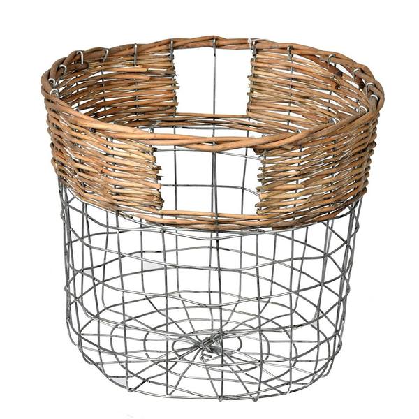 10.5" Round Wire Basket with Woven Bamboo