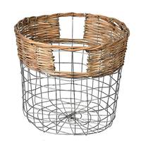 Vickerman 10.5" Round Wire Basket with Woven Bamboo
