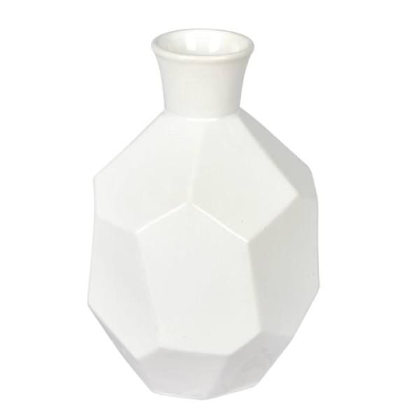 10" White Ceramic Geometric Bottle Vase