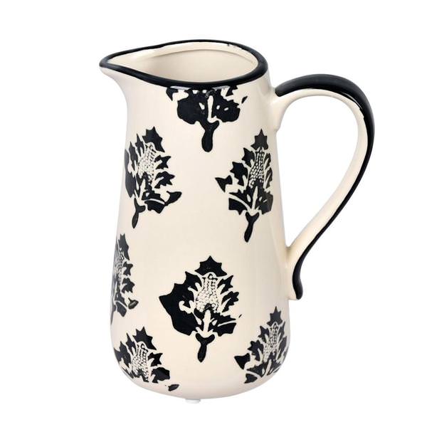 6.5" White / Black Leaf Print Ceramic Vase