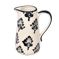 Vickerman 6.5" White / Black Leaf Print Ceramic Vase