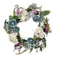 Vickerman 22" Artificial Blue Rose / Hydrangea Wreath