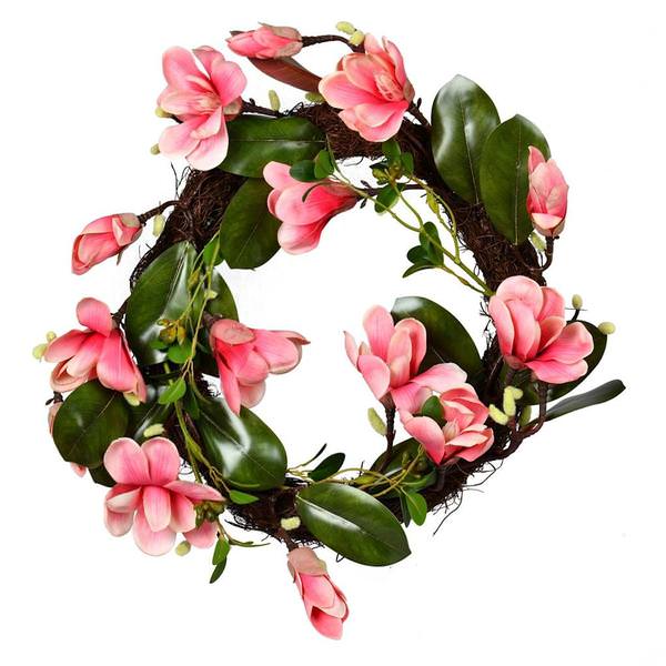 22" Artificial Dark Pink Magnolia Wreath