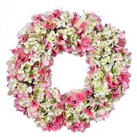 Vickerman 16" Artificial Pink Hydrangea Wreath