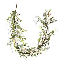 Vickerman 5.5' Artificial White Cotton Mixed Greenery Garland