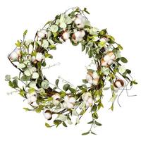 Vickerman 24" Artificial White Cotton Mixed Greenery Wreath