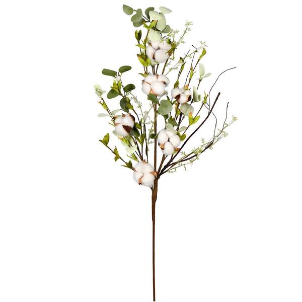 34" Artificial White Cotton Mixed Green Spray (2 pack)