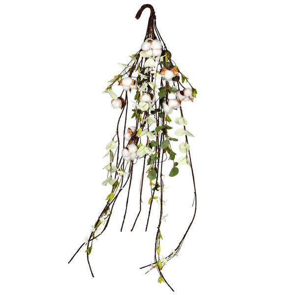 36" Artificial White Cotton Mixed Greenery Teardrop