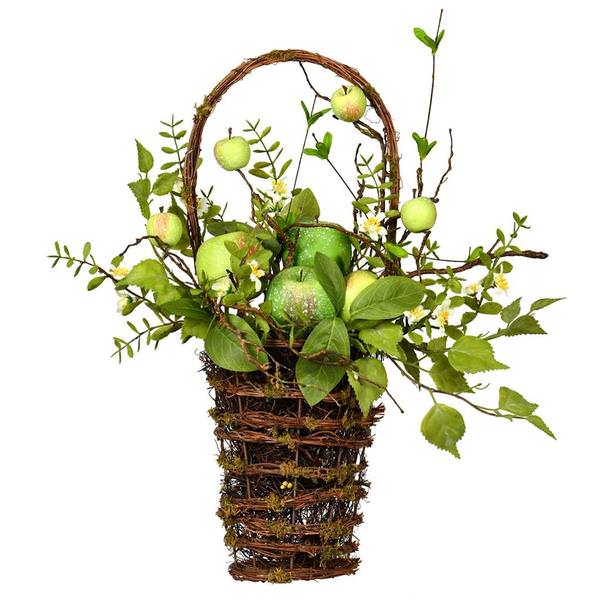 21" Artificial Green Apples Mixed Twig in Hanging Wall Basket