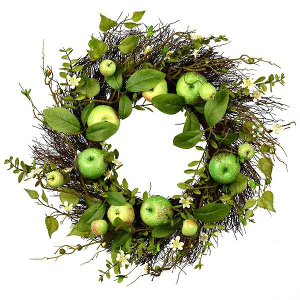 22" Artificial Green Apples Mixed Twig Wreath