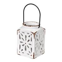 Vickerman 6.25" x 4" White Ceramic Lantern Candle Holder