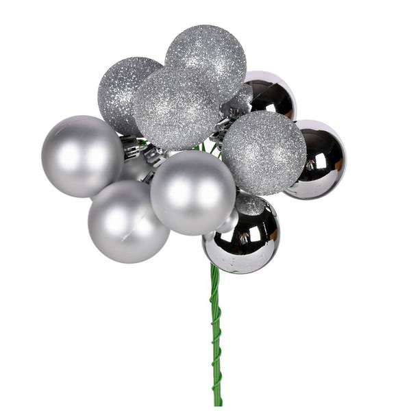 12" Silver Ball Ornament Pick (4 pack)
