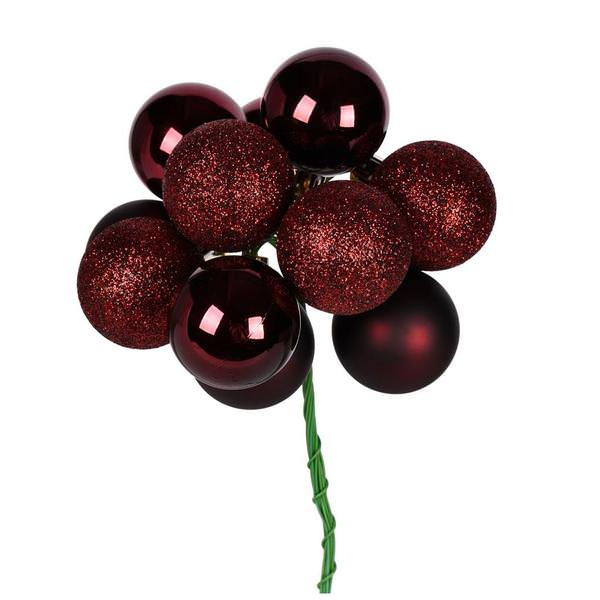 12" Burgundy Ball Ornament Pick (4 pack)
