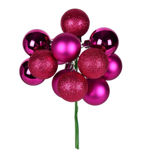 12" Fuchsia Ball Ornament Pick (4 pack)